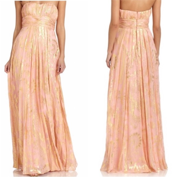 Aidan Mattox Dresses & Skirts - AIDAN MATTOX Sz 12 Silk Pink & Gold Strapless Dress